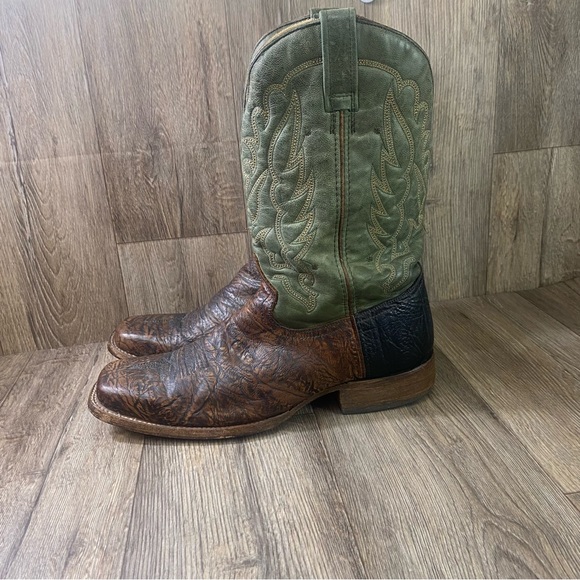 Corral Cowboy Boots Mens 10 Shoulder Square Toe A2653 Western Cowboy Green Brown - Picture 1 of 8